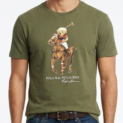 Premium Olive Green Polo Bear Graphic T-Shirt