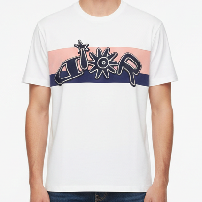 Imported White Designer T-Shirt with Iconic Brand Logo Band