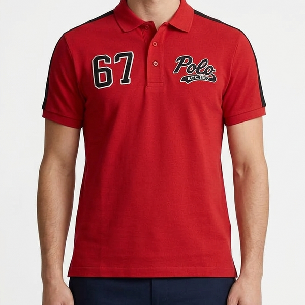 Men Style Polo T-Shirt – Red Edition with 67 Patch
