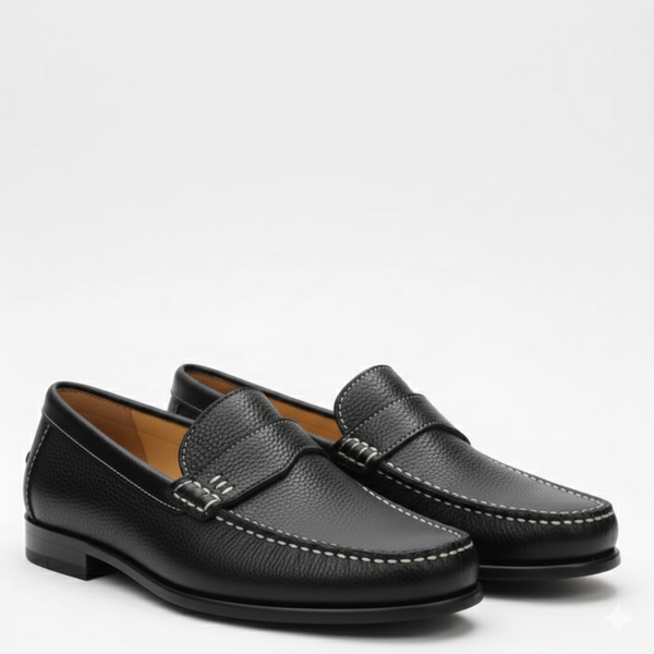 Premium Black Leather Slip-On Loafers  Classic Comfort & Style