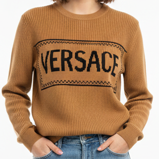 Stylish Brown Knit Pullover  with Bold Logo Design