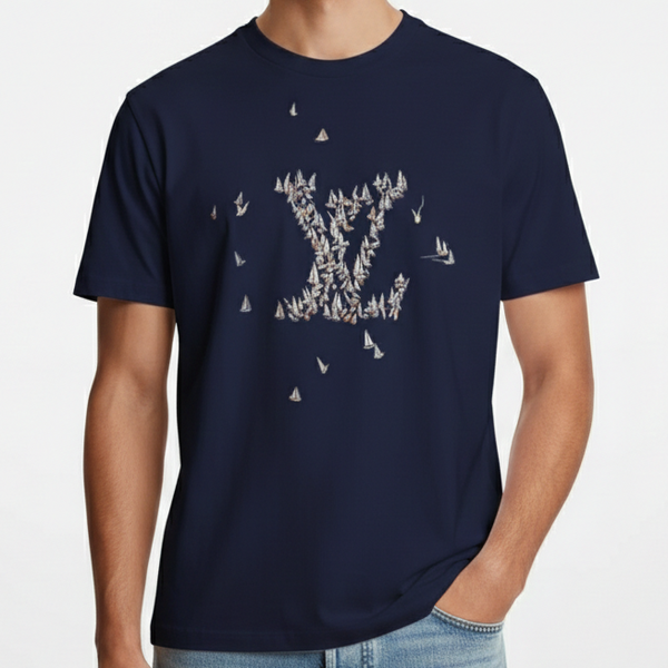 Elegant Brand Navy  Graphic Printed Drop Shoulder T-Shirt