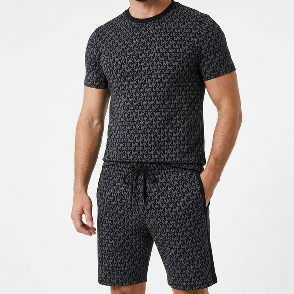 Premium Monogram Print T-Shirt & Shorts Co-Ord Set for Men