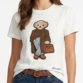 Stylish Teddy Bear Embroidered T-Shirt for Women