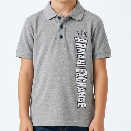Luxury Kids Grey  Logo Print Polo T-Shirt with Button Placket