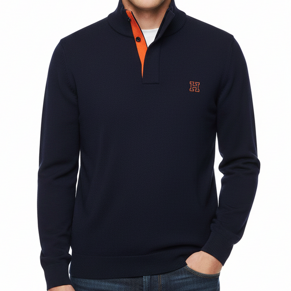 Classic Black  Luxury Knit Pullover with Contrast Collar Detailing