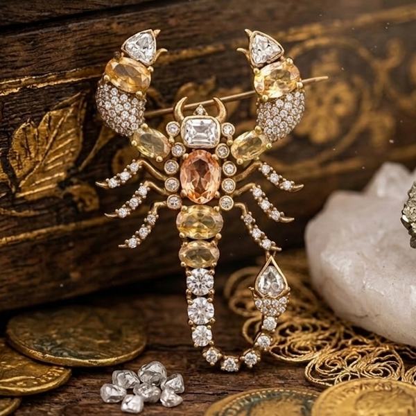 Elegant Scorpion Shape Brass Brooch with American Diamond  Stylish Statement Pin
