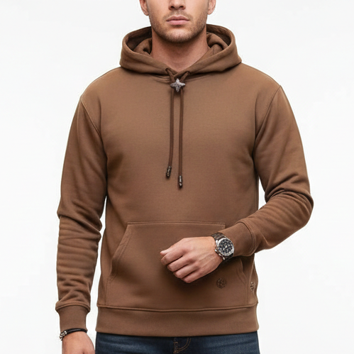 Branded Drawstring Hoodie In Beige