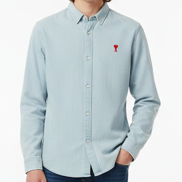 Men’s Premium Light Blue Casual Shirt with Signature Heart Logo