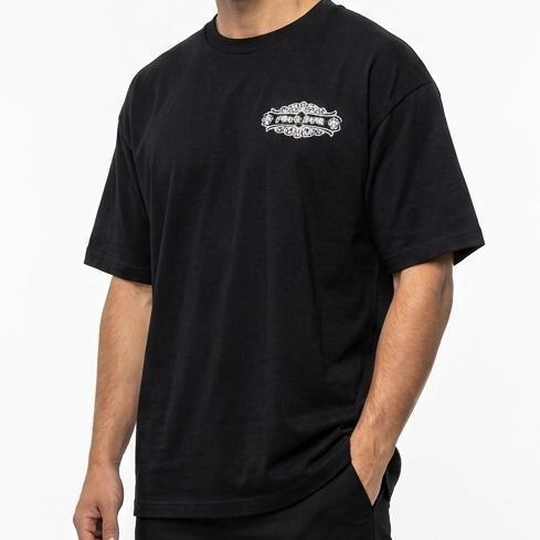 Premium Men's Black Embroidered  Oversized T-Shirt