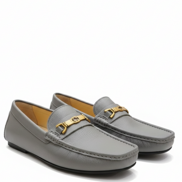 Luxury Leather Slip-On Loafers with Metal Buckle Premium Comfort & Style