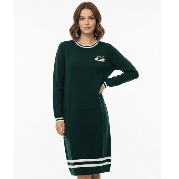 Premium Knitted Dress with Gold Accent Pocket for Women
