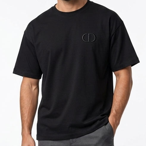 Premium Black Round Neck Drop Shoulder T-Shirt for Men