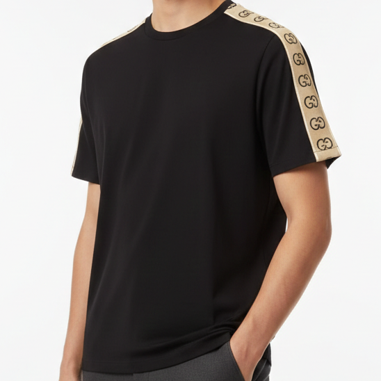 Premium  GG Interlocking Stripe Cream/Black Drop Shoulder  T-Shirt
