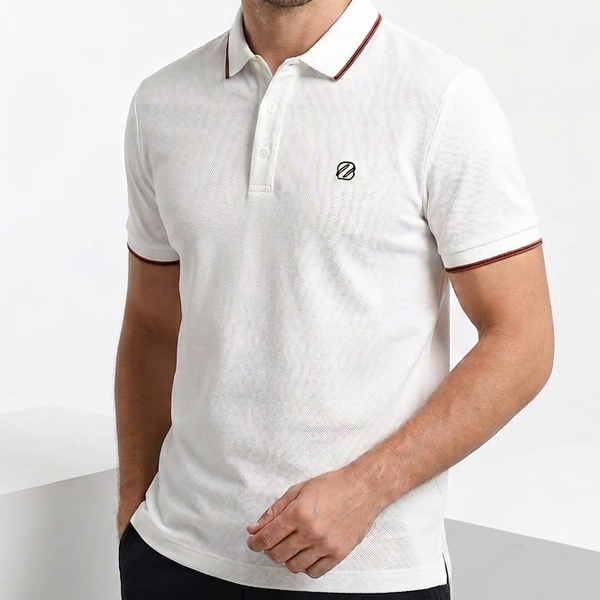 Premium White Textured Polo T-Shirt with Contrast Collar  Luxury Style