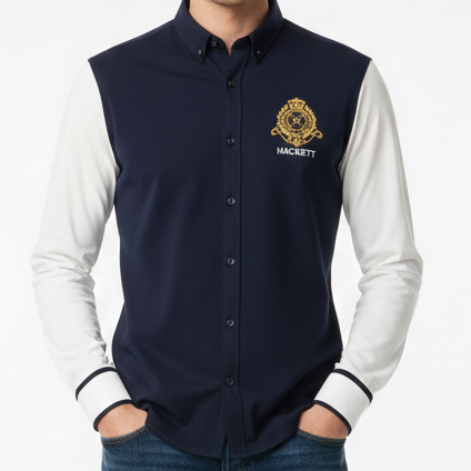 Premium Navy & White Contrast Shirt – Royal Crest Edition