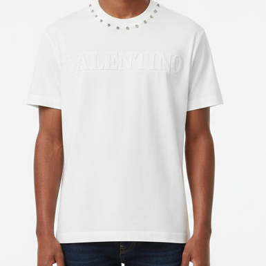 Premium White Designer T-Shirt Elegant Studded Logo Edition