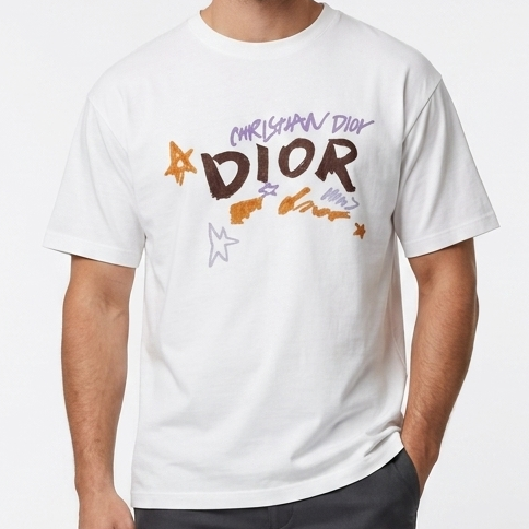Premium White Graphic Print Drop Shoulder T-Shirt Casual Street Style for Men