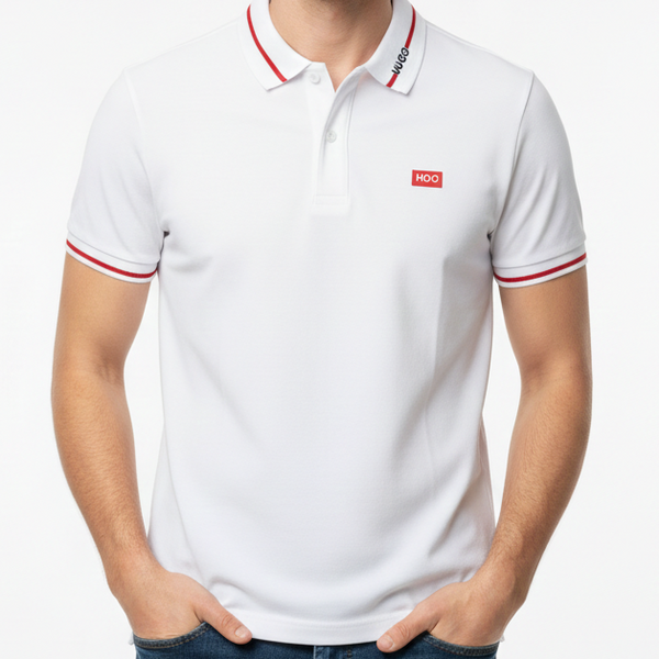 Branded Classic White Polo T-Shirt with Red Trim