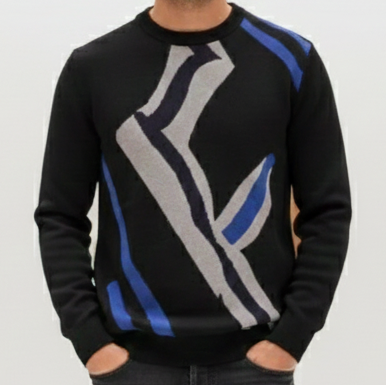 Luxury Black Men’s Designer Sweater with Modern Abstract Pattern