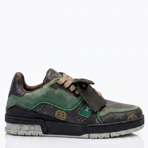 Luxury Monogram Designer Sneakers  Premium Green & Black Street Style Shoes