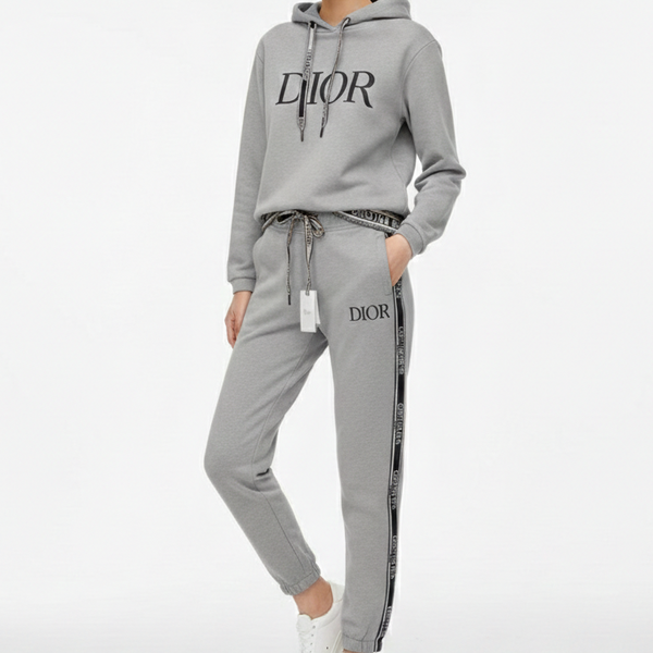 Luxury Grey Hoodie and Jogger Set with Logo Waistband