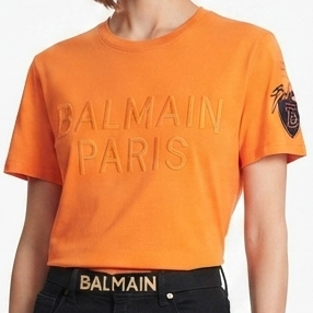 Women's Premium Orange Embossed  T-Shirt  Round Neck Half Sleeve Casual Tee