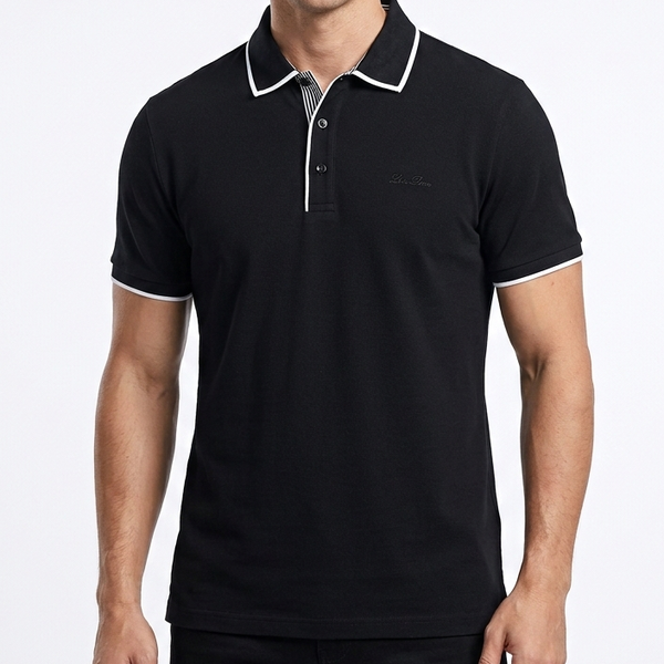 Luxury Classic Polo Shirt with Black Trim Elegant Minimal Style