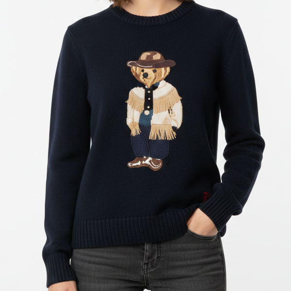 Women’s Premium Navy Blue Pullover with Bear Design