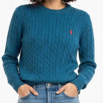 Classic Polo Cable Knit Crew Neck Sweater Premium Winter Essential
