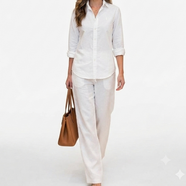 Luxury Women's White  Cotton Lenin Co-Ord Set | Premium Comfort Fit