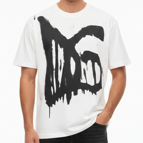 Luxury imported  White Graphic T-Shirt – Bold Paint Logo Design