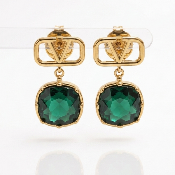 Elegant  Designer Green Stone Earrings Premium Luxury Statement Jewelry