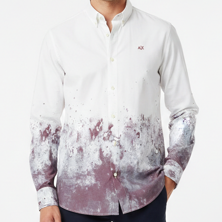 White Designer Shirt with Artistic Color Splash Detail