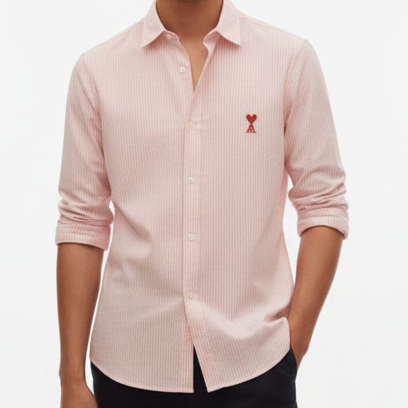 Men’s Elegant  Textured Shirt with Embroidered Heart Detail