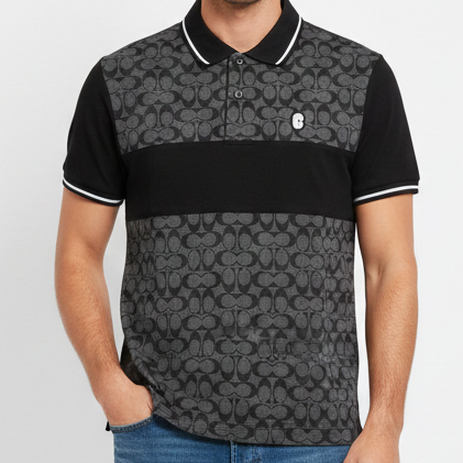 Premium Brand  Signature Print Polo T-Shirt – Black Premium Edition