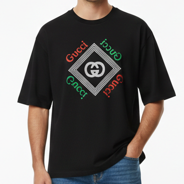 Black Graphic Print T-Shirt with Iconic Logo Design Premium Casual Wear