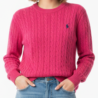 Elegant Rose Pink Cable Knit Sweater for Women