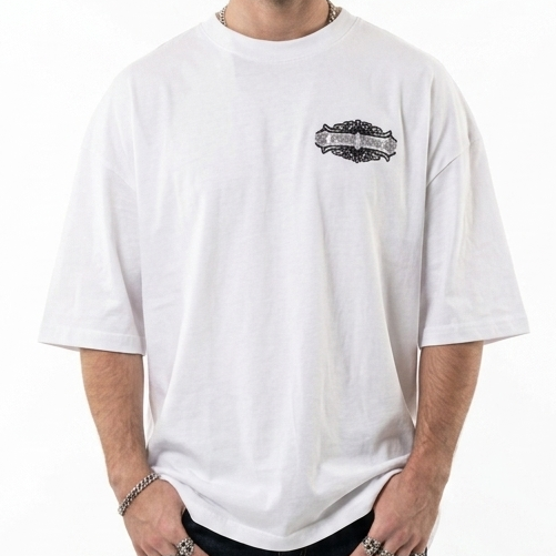 Premium Embroidered  Work White  Oversized T-Shirt  For Men
