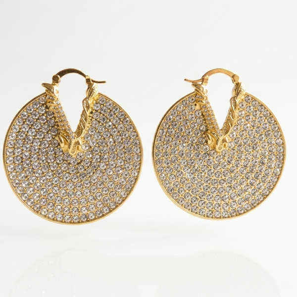 Elegant Gold Plated Round Crystal Hoop Earrings for Women