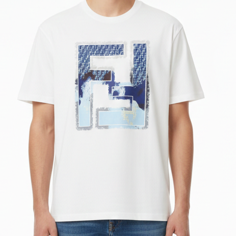 Premium White FF Graphic Logo T-Shirt Modern Luxury Style