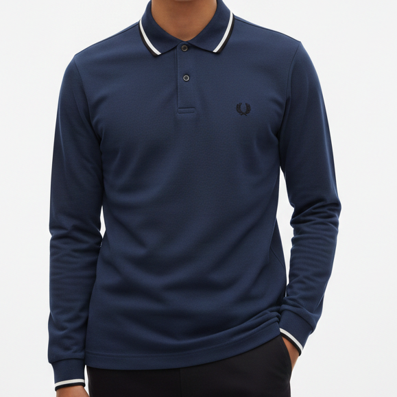 Imported Brand Men’s Classic Navy Long-Sleeve Polo Shirt