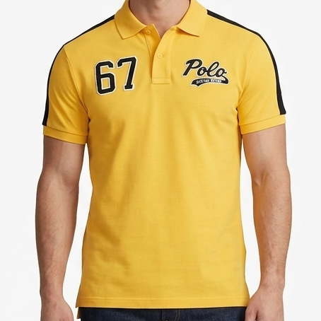 Men Classic Polo Shirt – Sport 67 Patch Short Sleeve