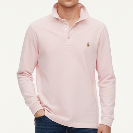 Men’s Pink Long-Sleeve Polo T-Shirt Classic Luxury Wear
