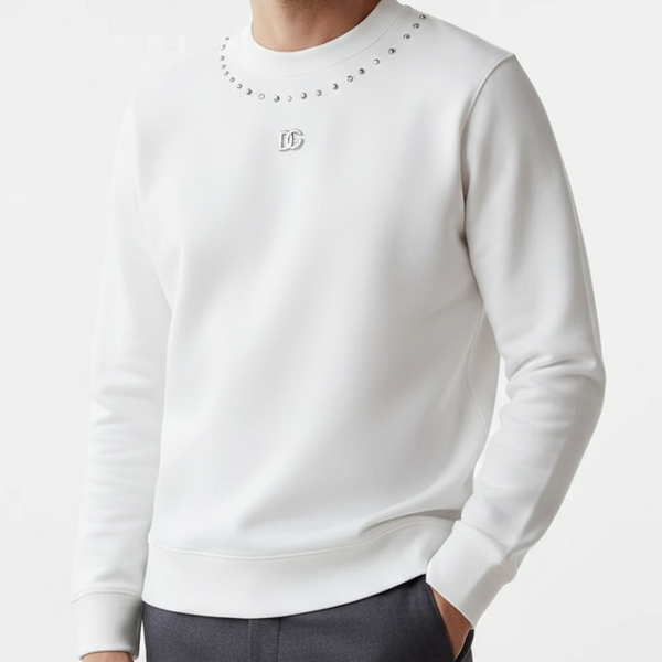 White Luxury Sweatshirt with Metal Logo Detail