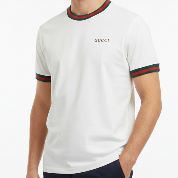 Luxury Brand White Classic Oversized Tee with Signature Web Trim