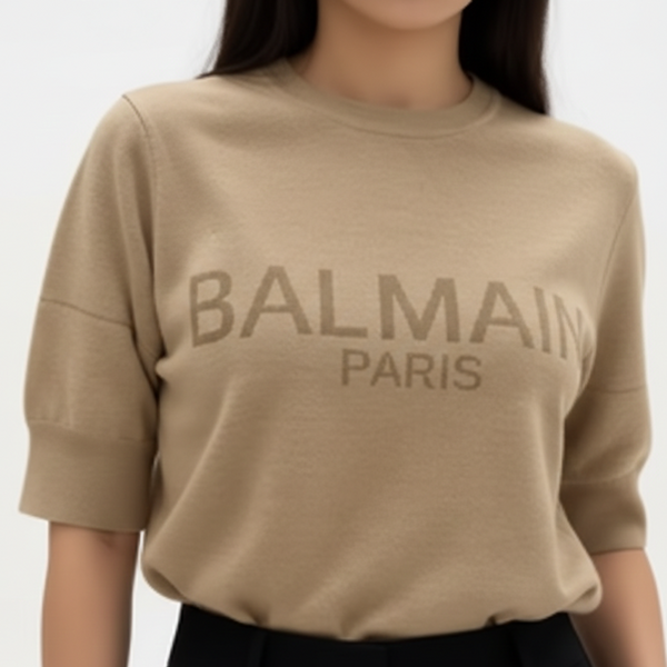 Woman Beige Logo Knit T-Shirt  Luxury Minimal Style