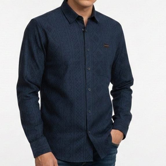 Premium Navy Textured Casual Shirt Smart Regular Fit Style