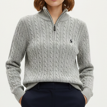 Elegant Grey Knitted Polo Pullover