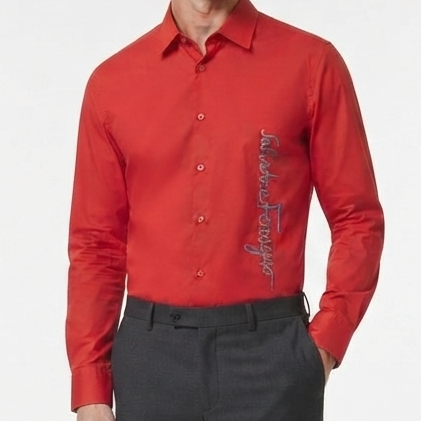 Premium Men’s Red Casual Shirt with Brand Signature  Embroidery